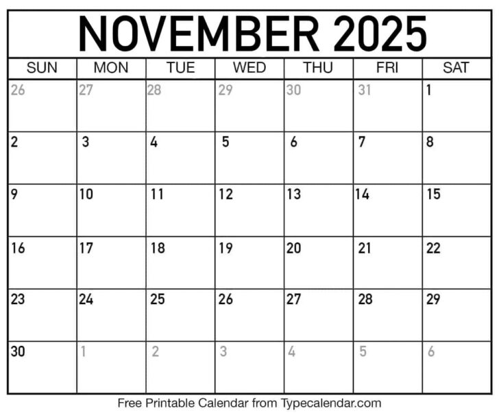 Large Print November 2025 Calendar