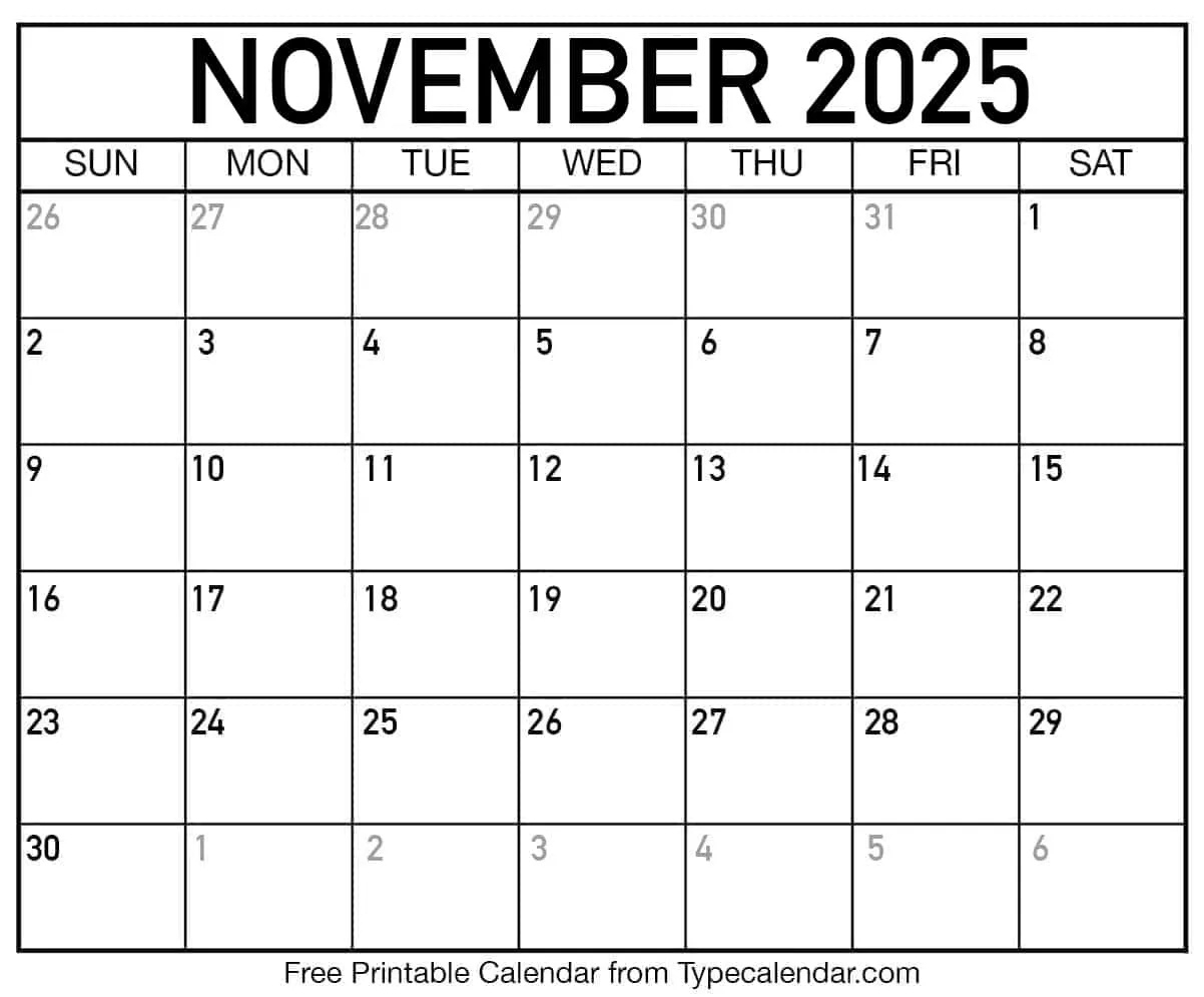 November 2025 Calendars - Free Printable Templates with Large Print November 2025 Calendar