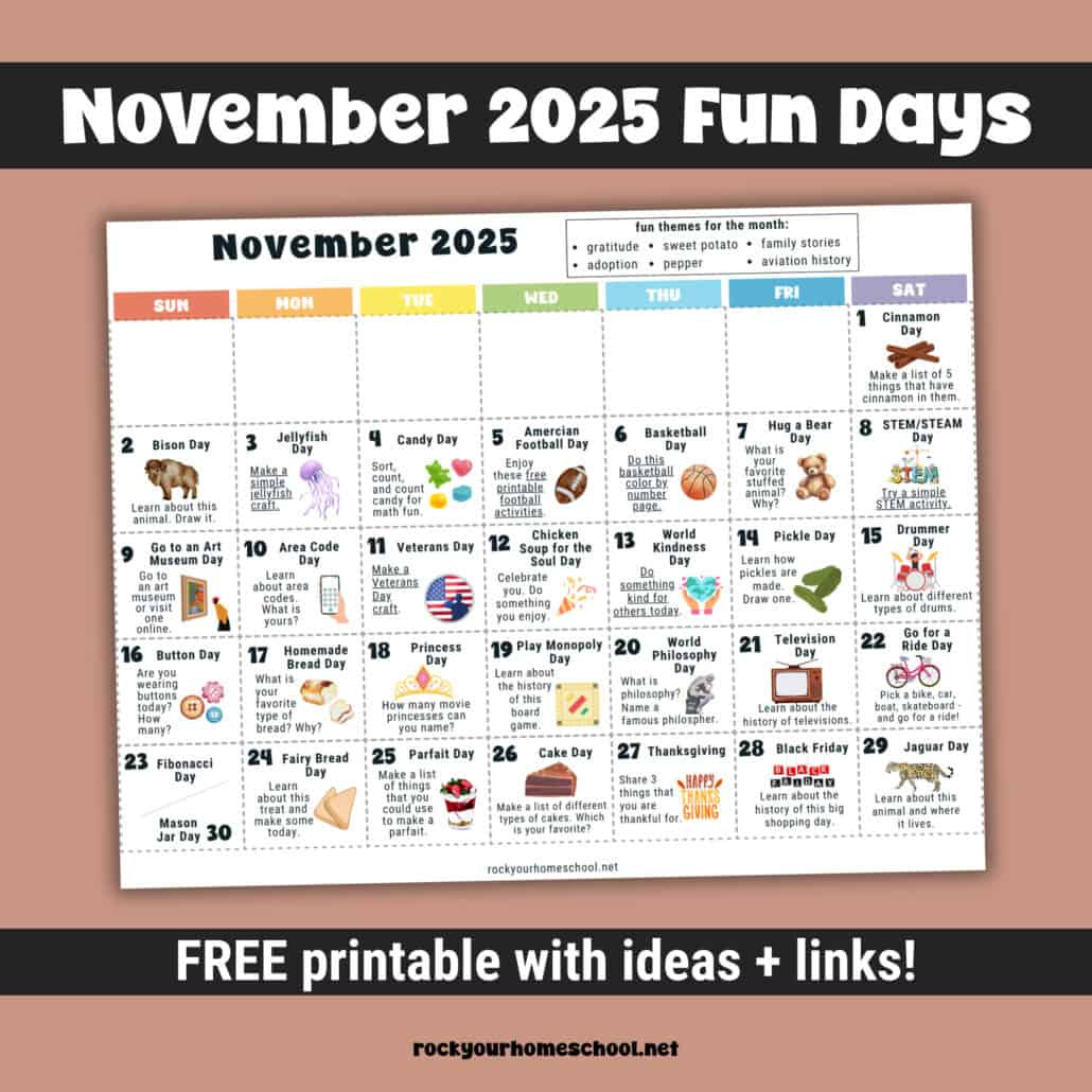 November 2025 Fun Days Calendar - Rock Your Homeschool throughout November 2025 Calendar Homemade