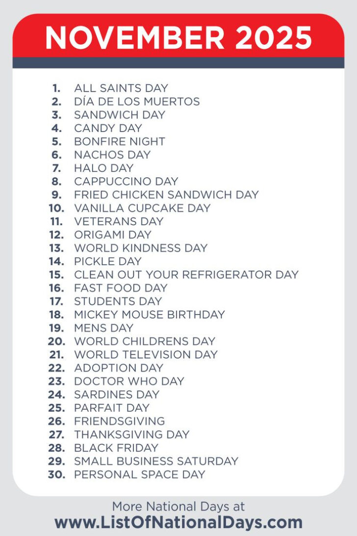 Holiday Calendar For November 2025 Holiday Calendar For November 2025