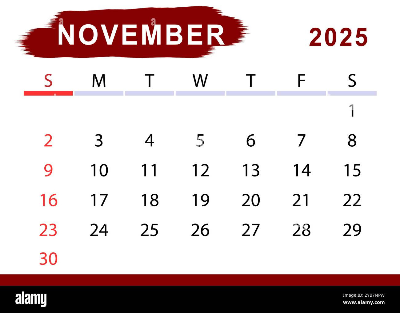 November 2025 Simple Month Calendar. Sunday Start. Vector Design with regard to November Calendar 2025 Sunday Start