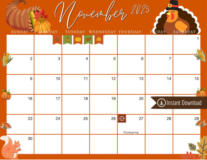 November Thanksgiving 2025 Calendar