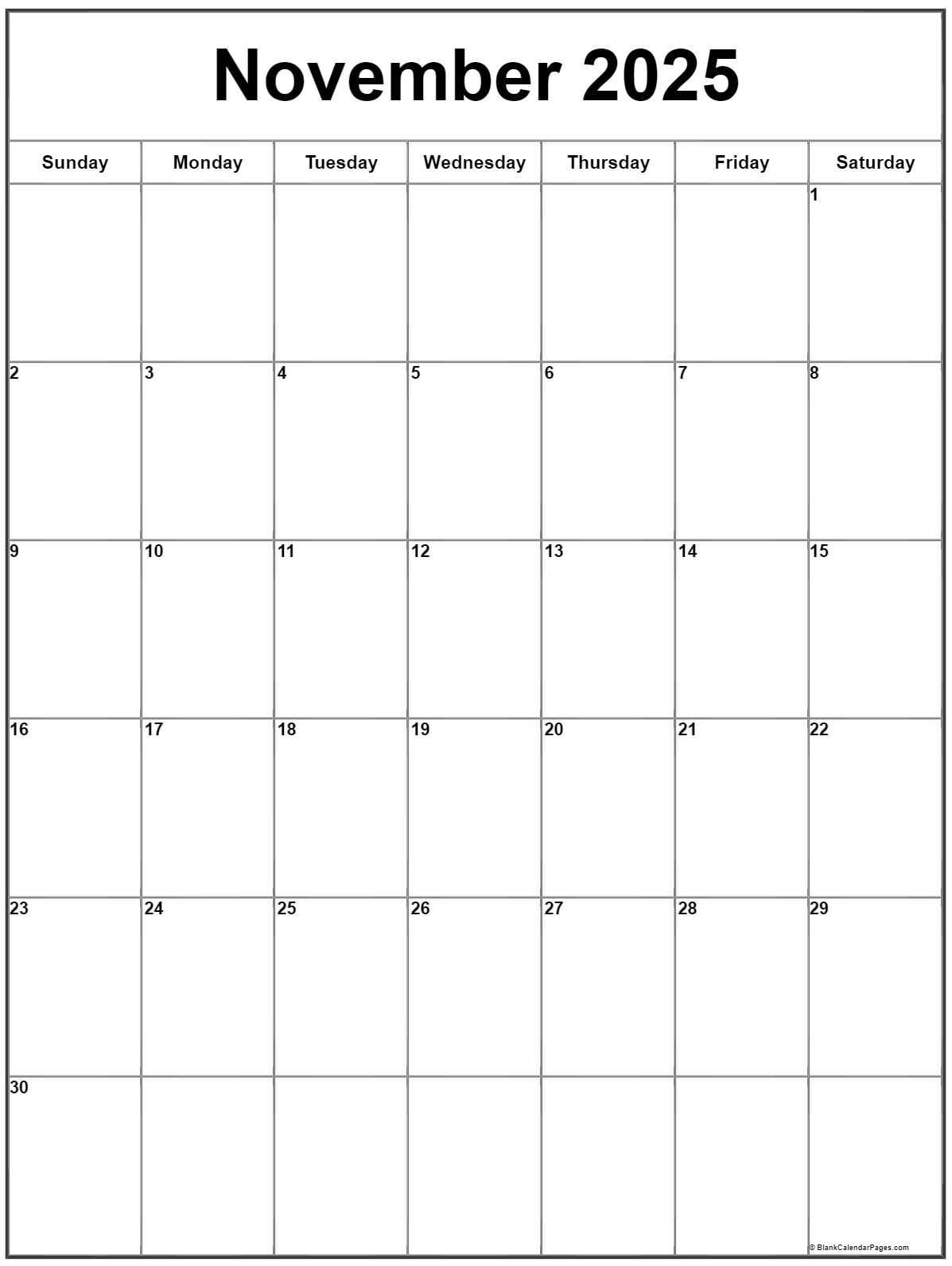 November 2025 Vertical Calendar | Portrait with regard to November 2025 Vertical Calendar