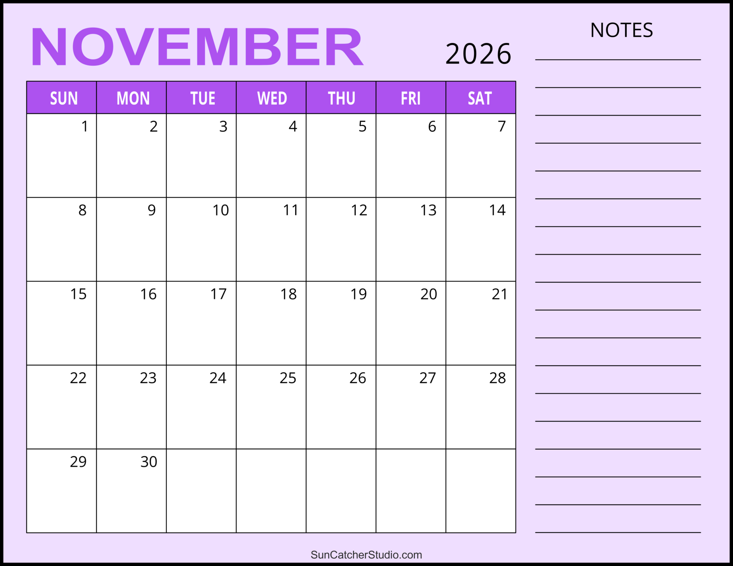 November 2026 Calendar (Free Printable) – Free Printables pertaining to Printable 3 Month Calendar November December January 2026-2026