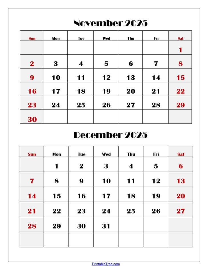 Printable Calendar November and December 2025 Printable Calendar November and December 2025
