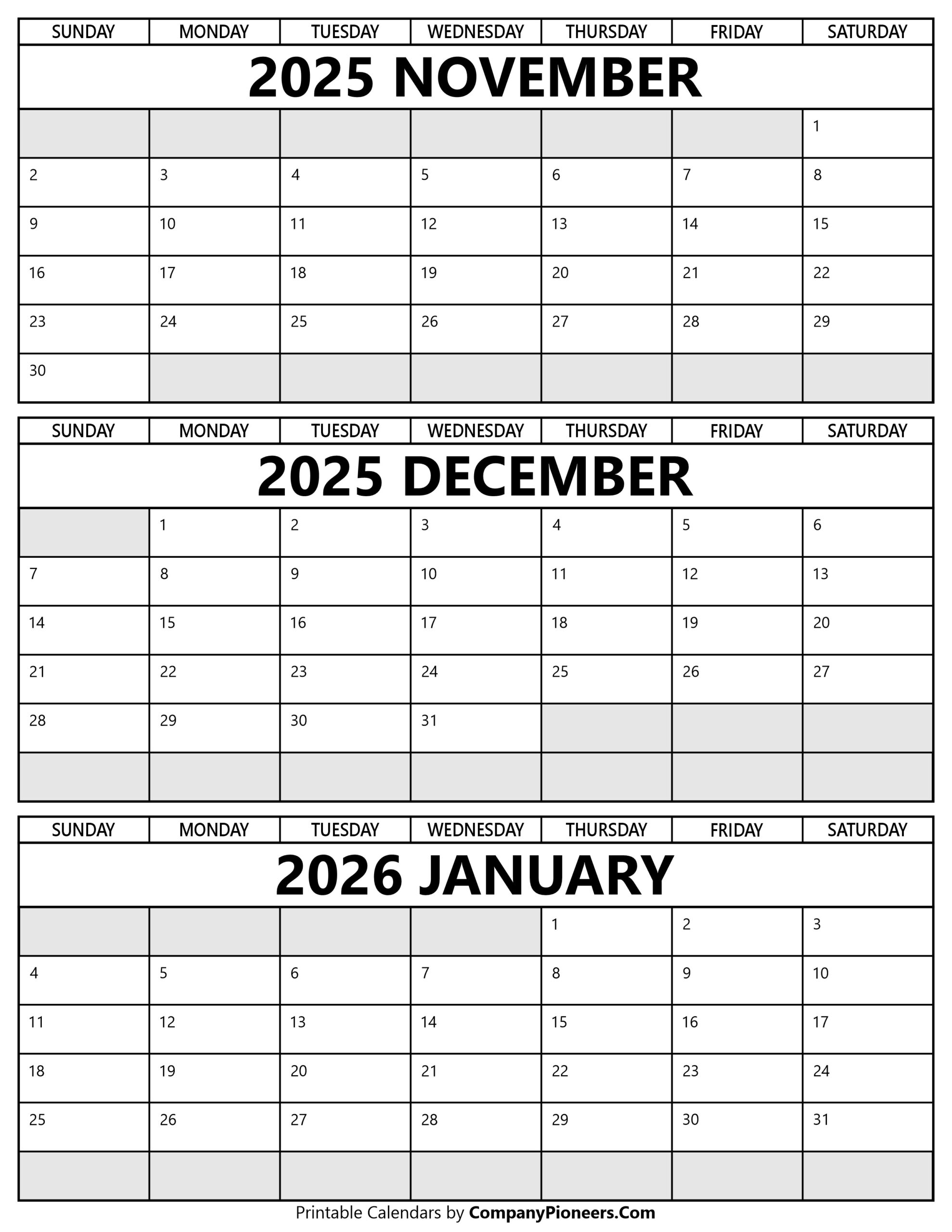 November December 2025 January 2026 Calendar Printable - Template with regard to November December 2025 January 2026 Calendar