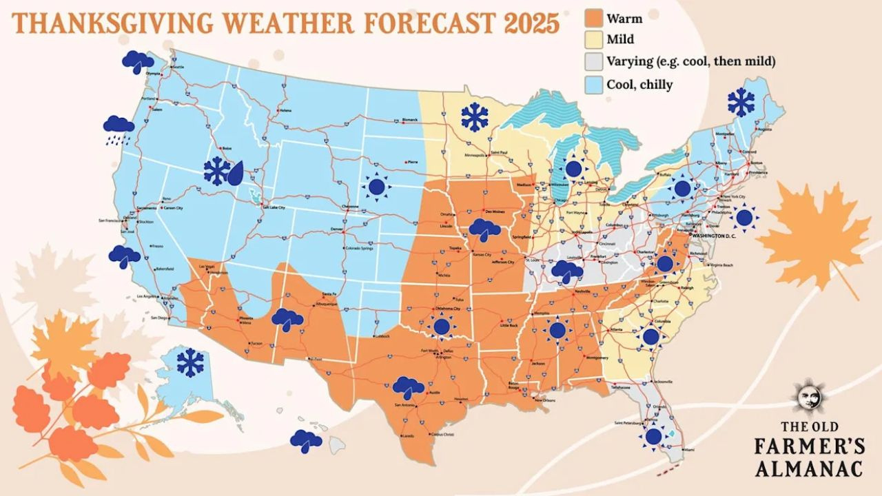 Old Farmer'S Almanac Thanksgiving Weather Prediction: Cold With A for Weather Calendar November 2025
