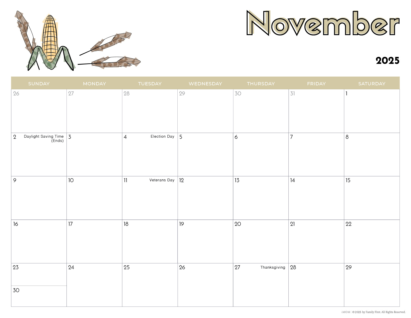 Printable Calendars For Kids2025-2026 Printable Calendars For Kids within November Calendar 2025 Printable For Kids