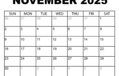 Printable November 2025 Calendar for Google Calendar Week of 24 November 2025