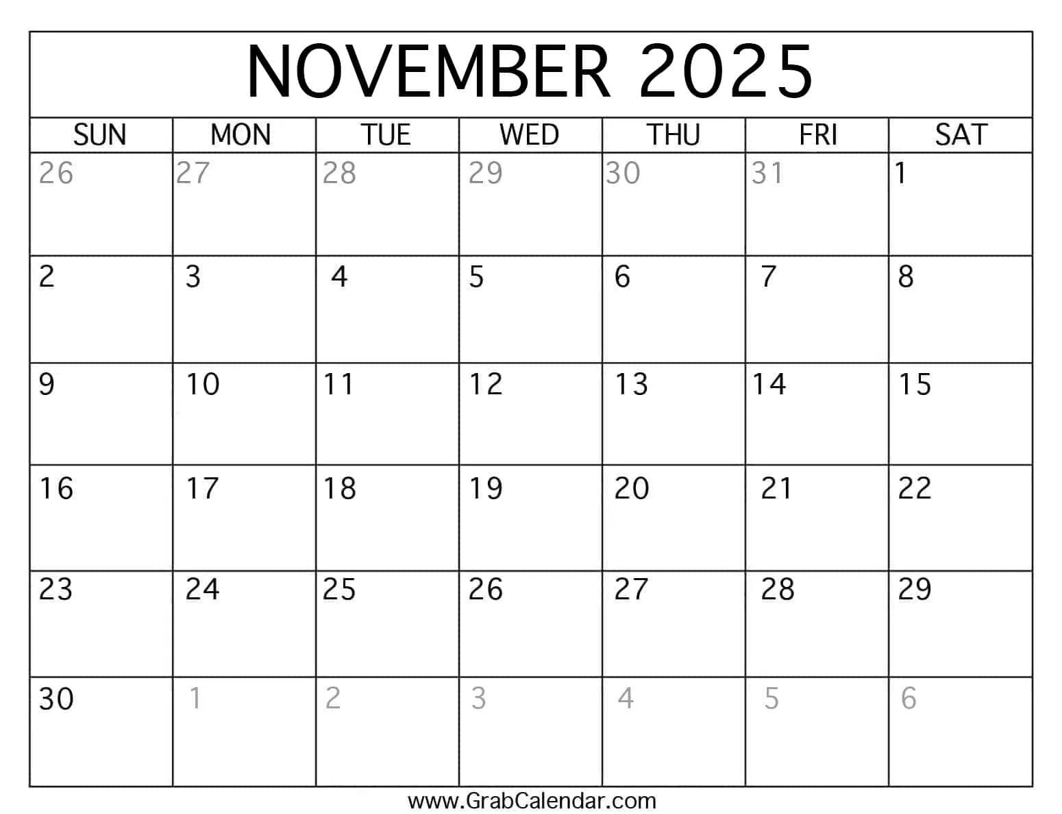 Printable November 2025 Calendar inside Show 2025 November Calendar