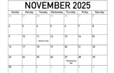 Printable November 2025 Calendar pertaining to Special Days in November 2025 Calendar