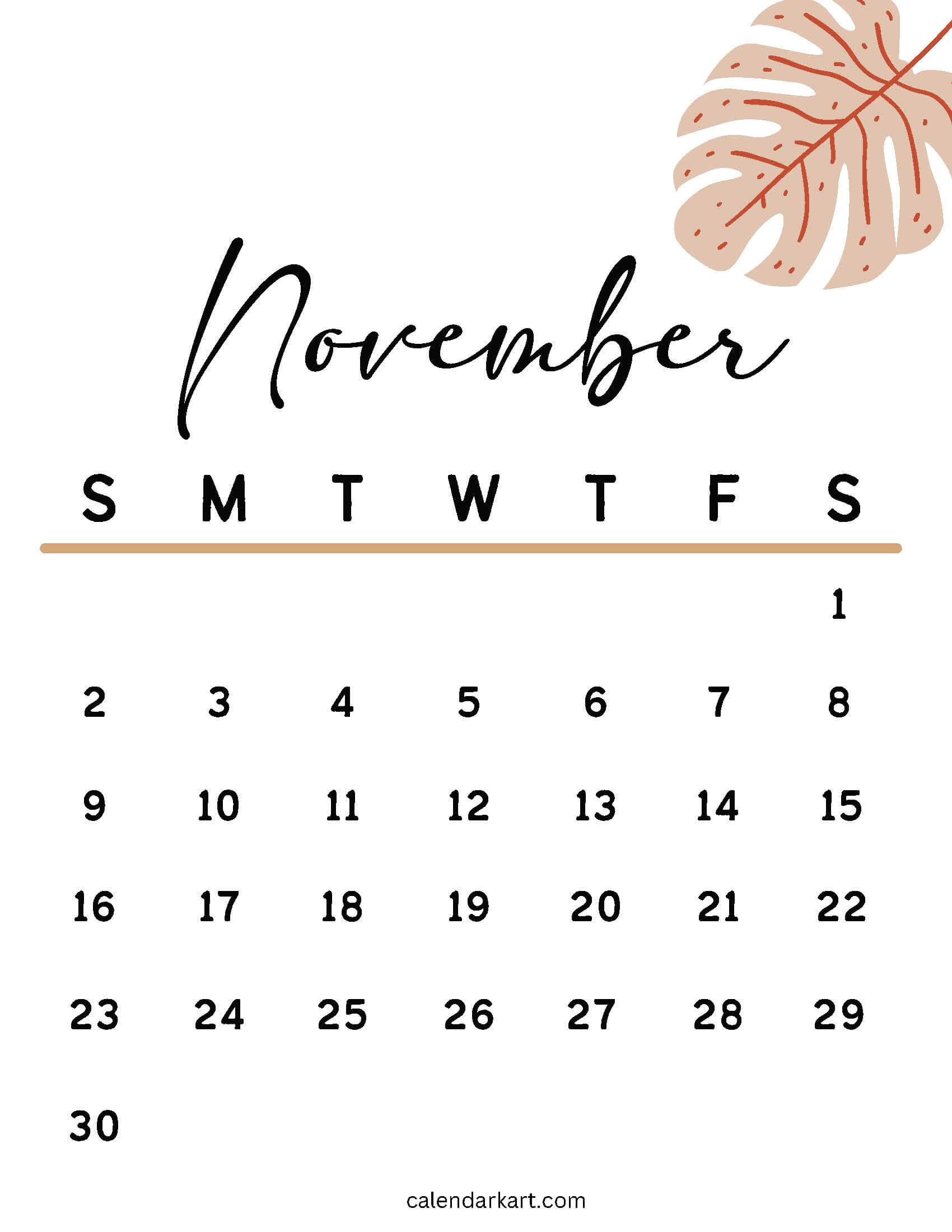 Printable November 2025 Calendars | Free Pdf - Calendarkart pertaining to November 2025 Calendar Cute