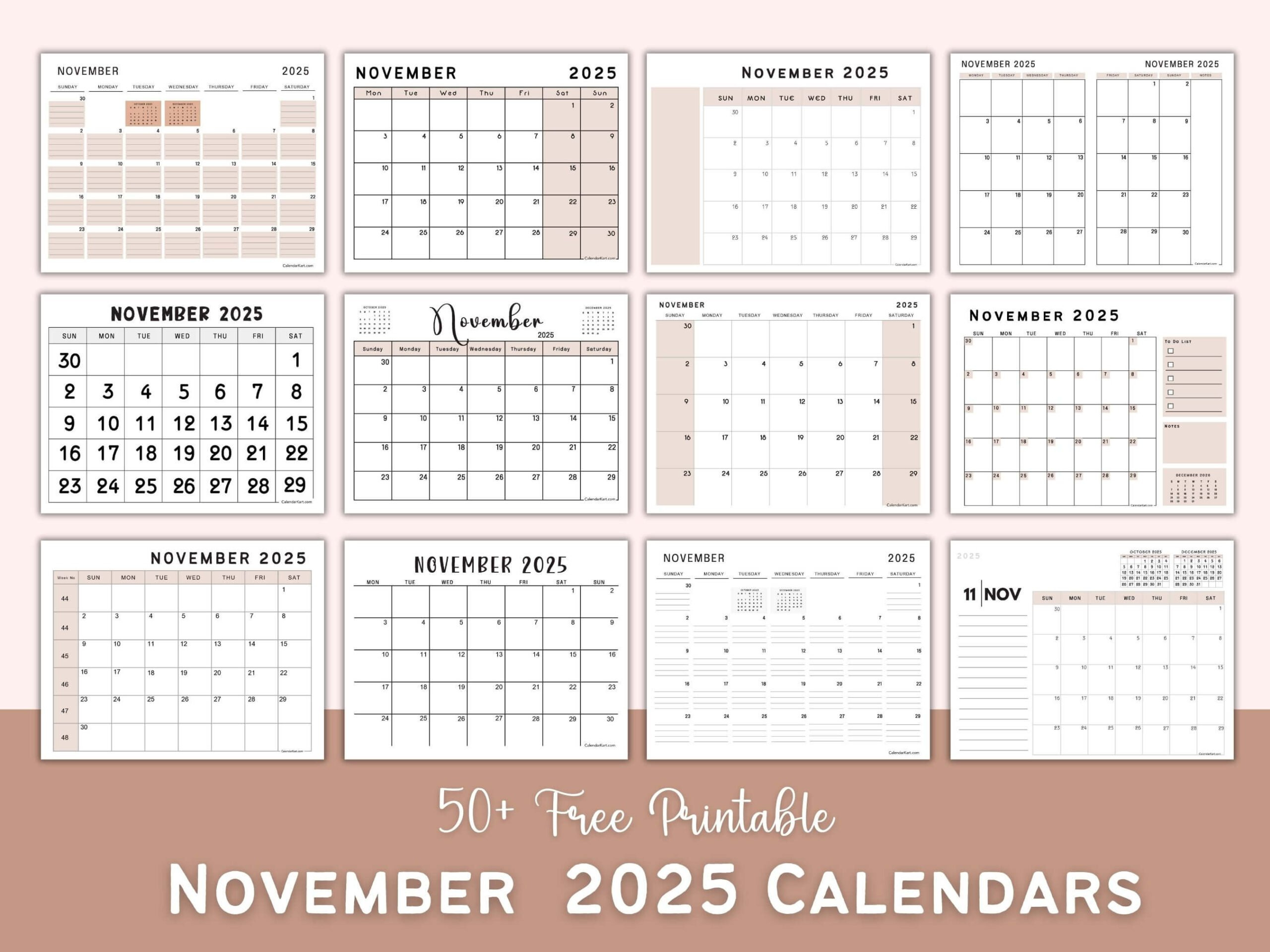 Printable November 2025 Calendars | Free Pdf - Calendarkart throughout November 2025 Content Calendar
