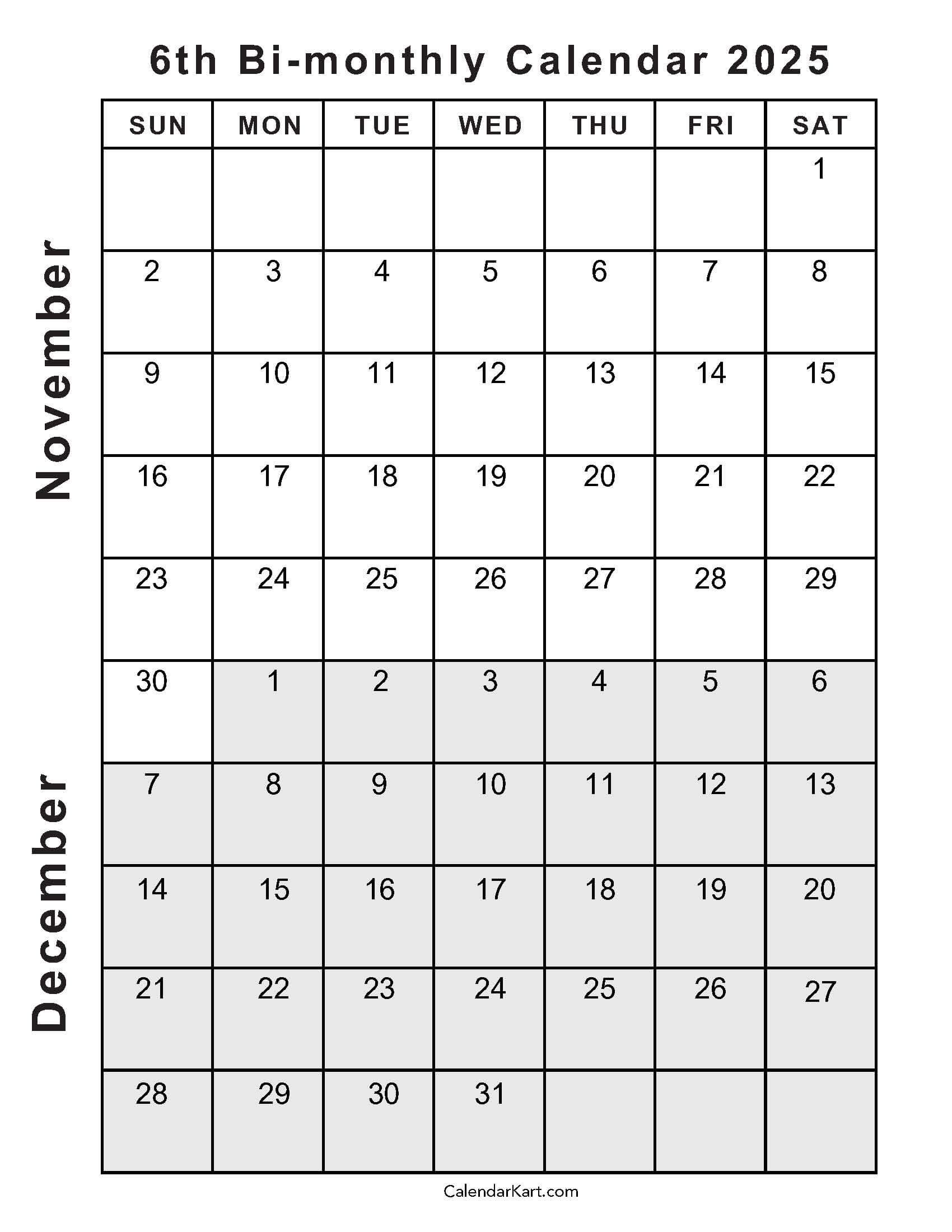 Printable November December 2025 Calendars | Calendarkart throughout Calendar For November And December 2025