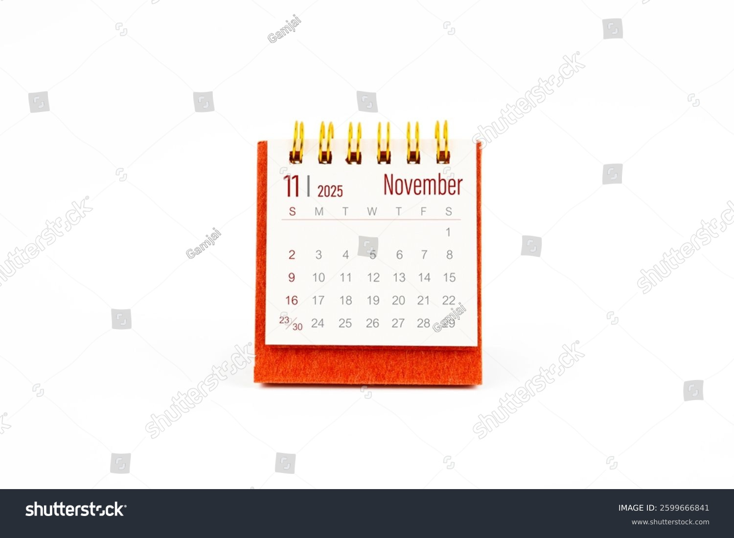 Roter Minikalender Für November 2025 Auf Stockfoto 2599666841 with regard to Mini Calendar November 2025