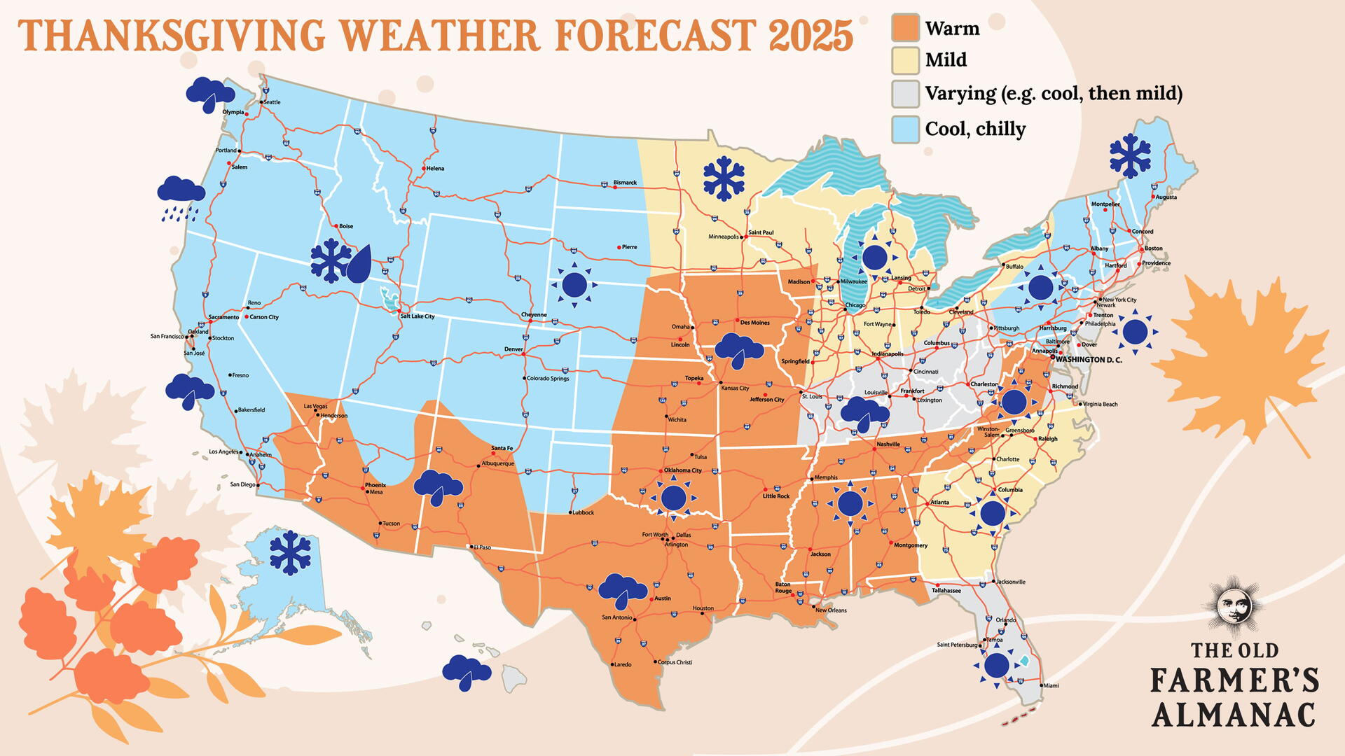 Thanksgiving Weather Forecast 2025—With U.s. Travel Map | The Old pertaining to November 2025 Calendar Weather