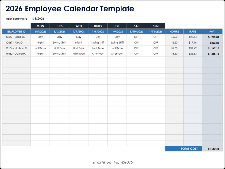 Free Employee Attendance Calendar 2026 Free Employee Attendance Calendar 2026