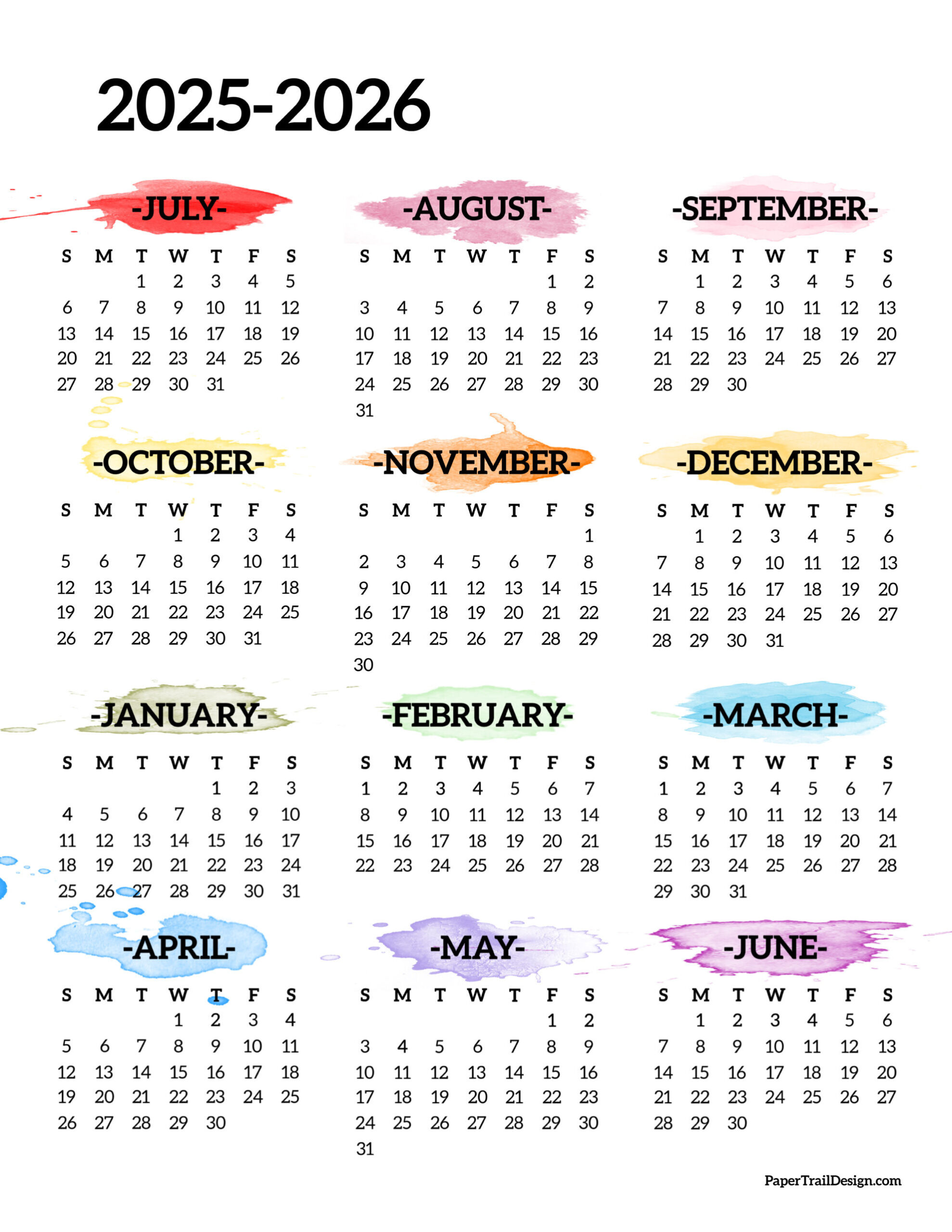2025-2026 School Year Calendar Free Printable - Paper Trail Design in 2025 To 2026 Calendar Printable Free