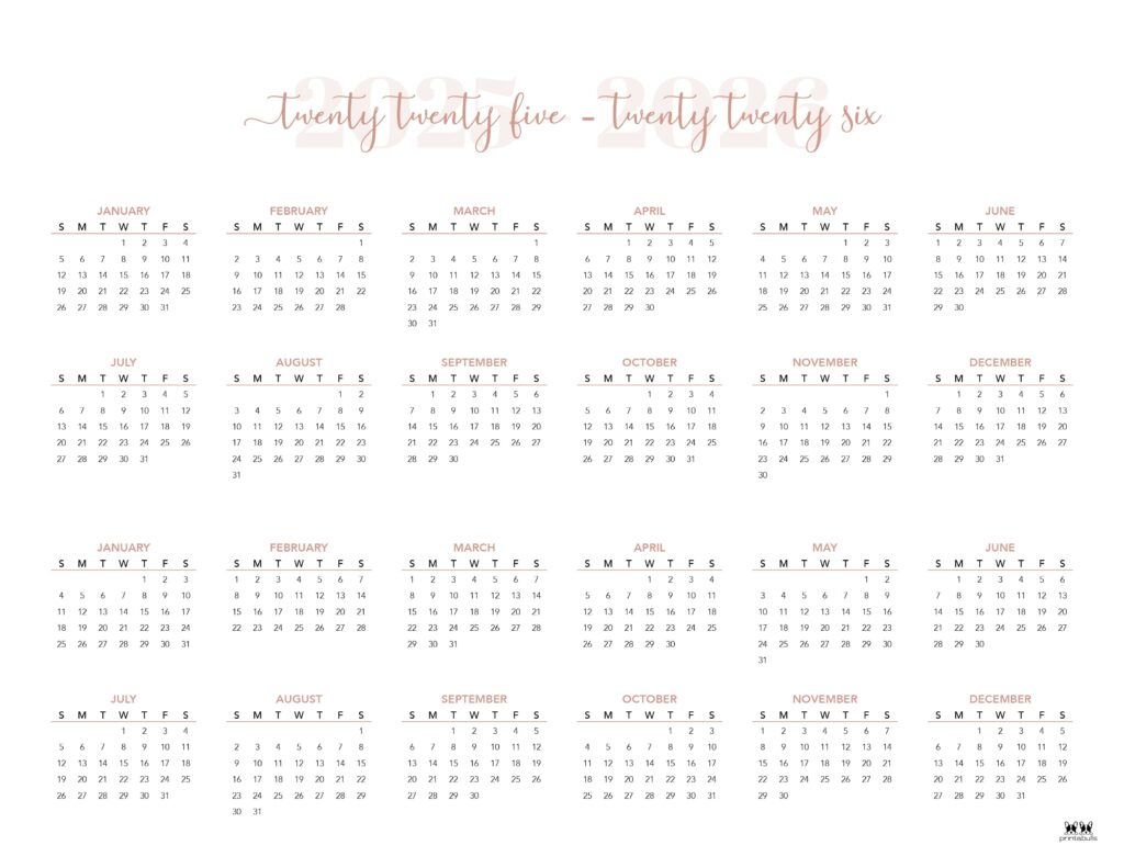 2025-2026 Two Year Calendars - 10 Free Cals | Printabulls for 2025 Calendar 2026 Printable Us