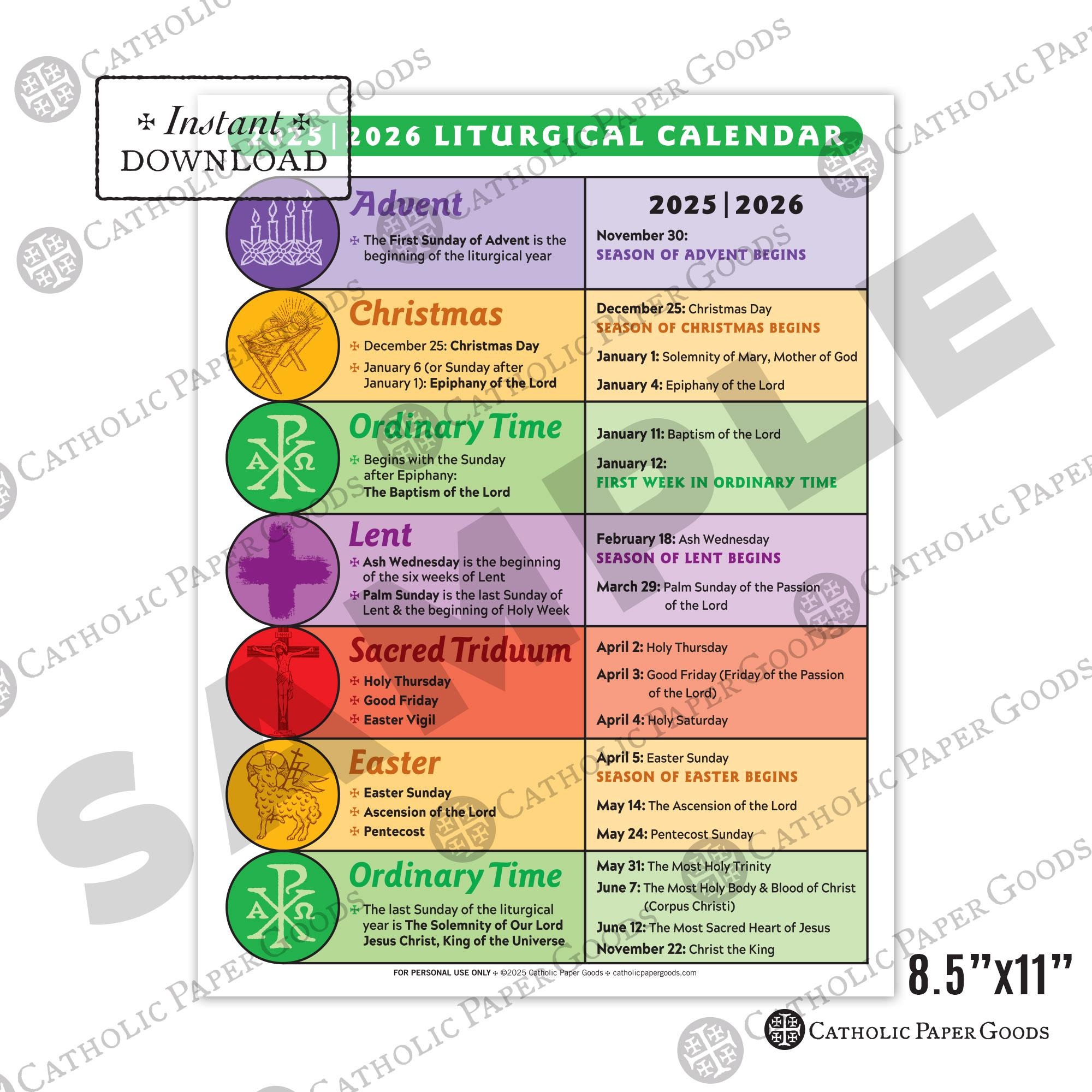 2025-26 Catholic Liturgical Calendar: Color &amp;amp; Bw Printable (Pdf regarding Liturgical Calendar 2026 Philippines