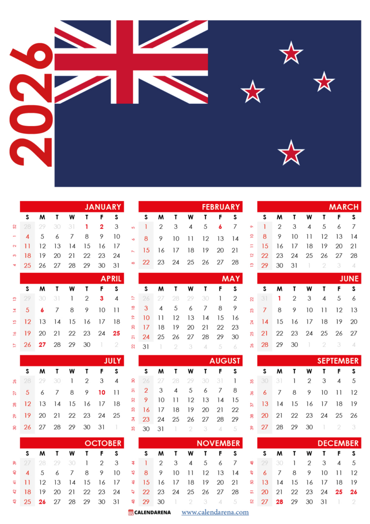 Printable Calendar 2026 New Zealand