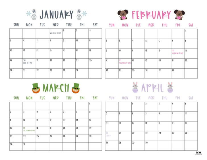 Free Printable 4 Month Calendar 2026