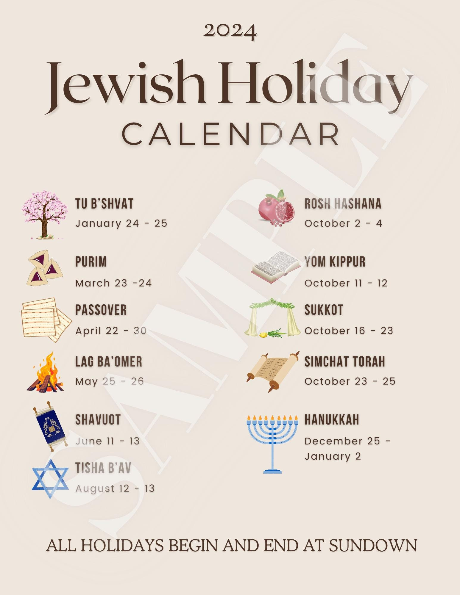 2025 Jewish Holiday Calendar - Etsy regarding October Jewish Calendar 2025