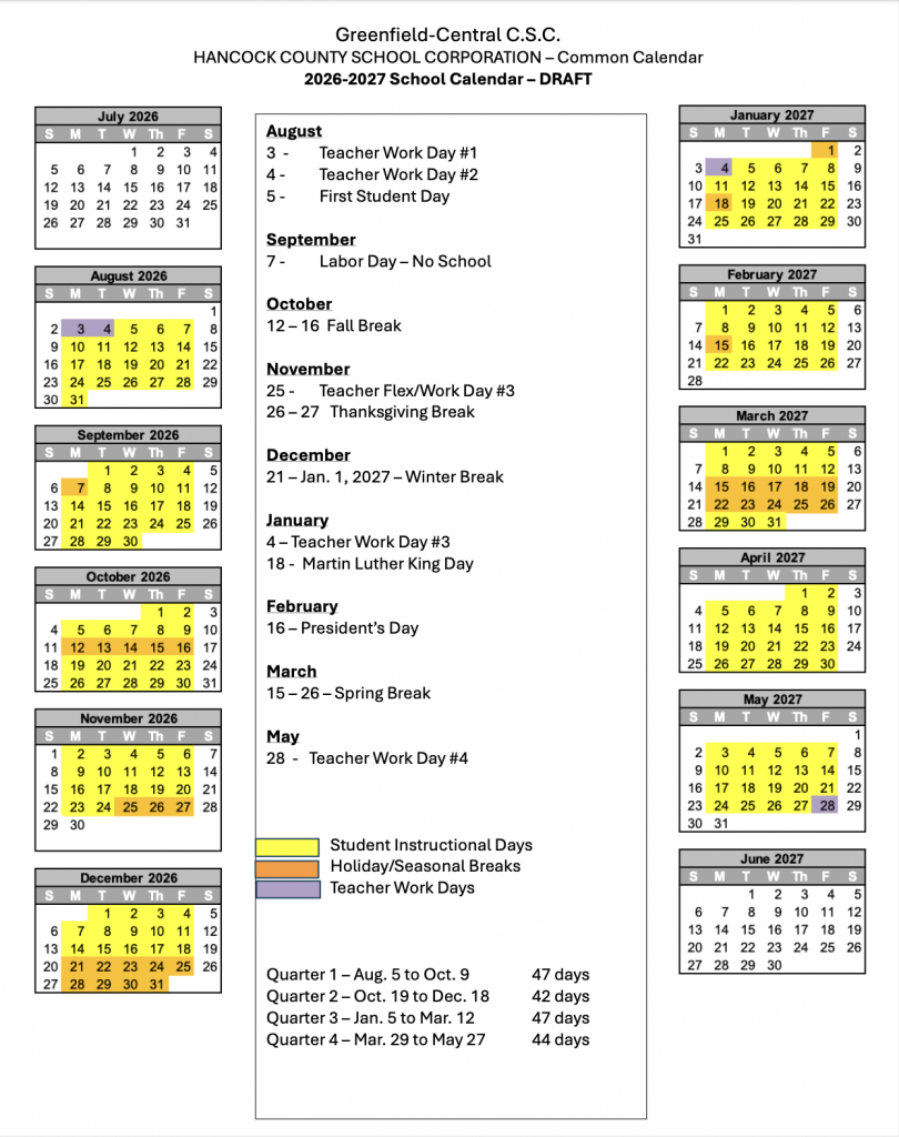 2026-2027 School Calendar Feedback - Greenfield-Central Community for Hhh School Calendar 2026 - 2027