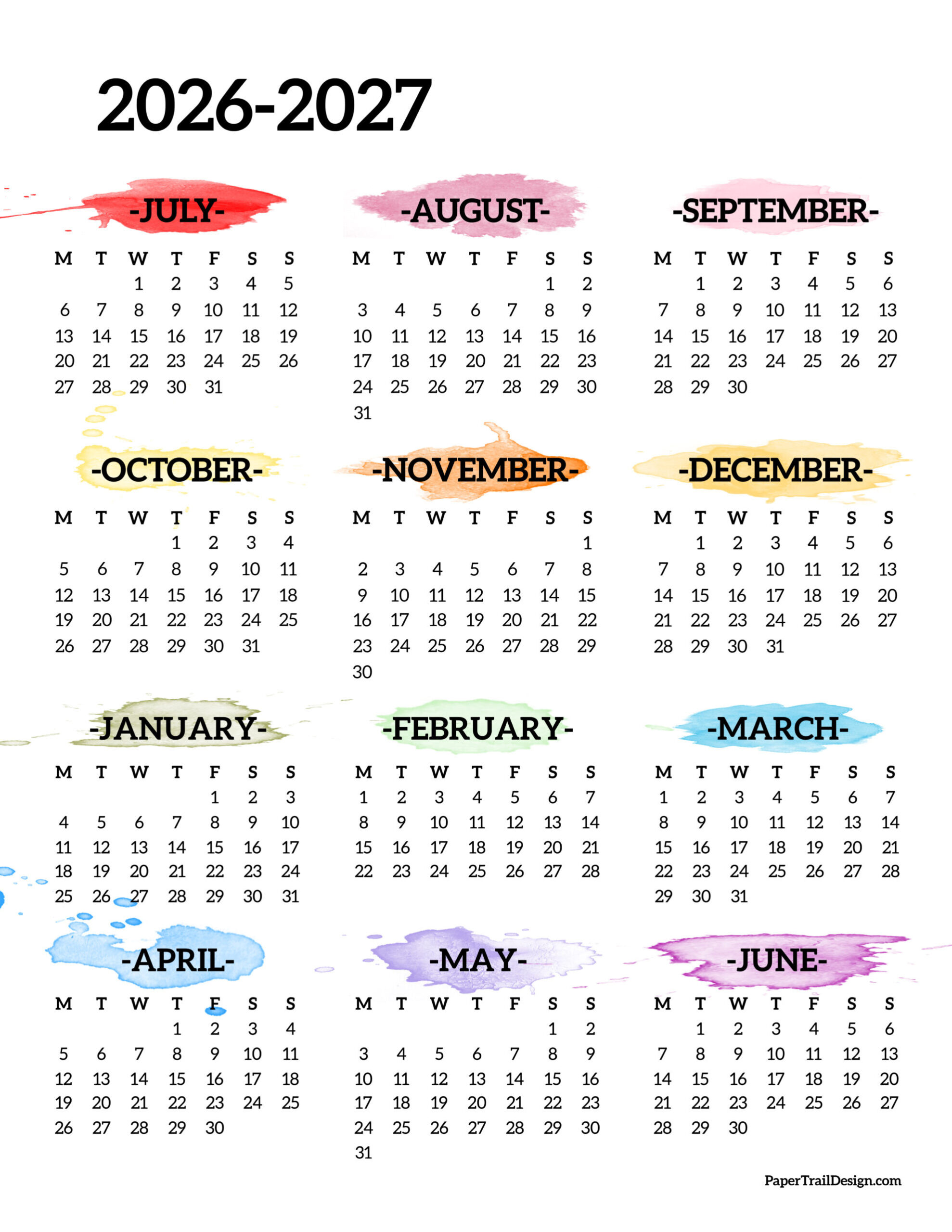 2026-2027 School Year Calendar Free Printable - Paper Trail Design within K12 Calendar 2026 - 2027