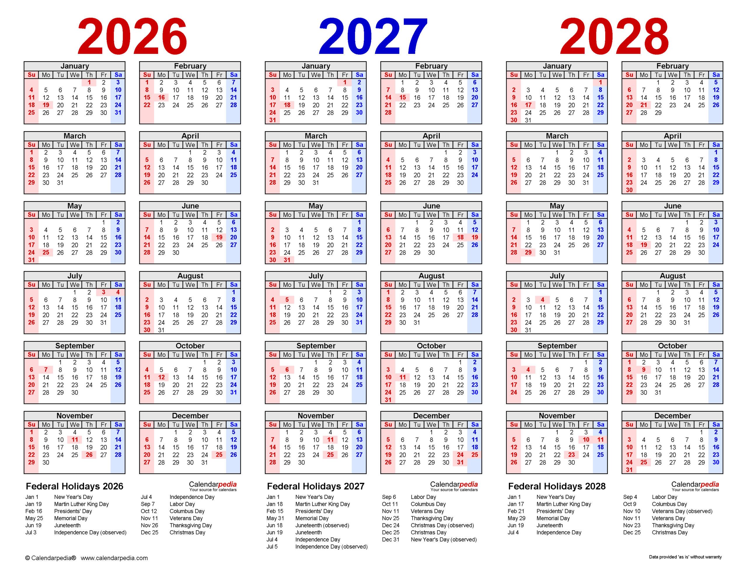 2026-2028 Three Year Calendar - Free Printable Word Templates intended for Printable 3 Year Calendar 2026 2027 2028