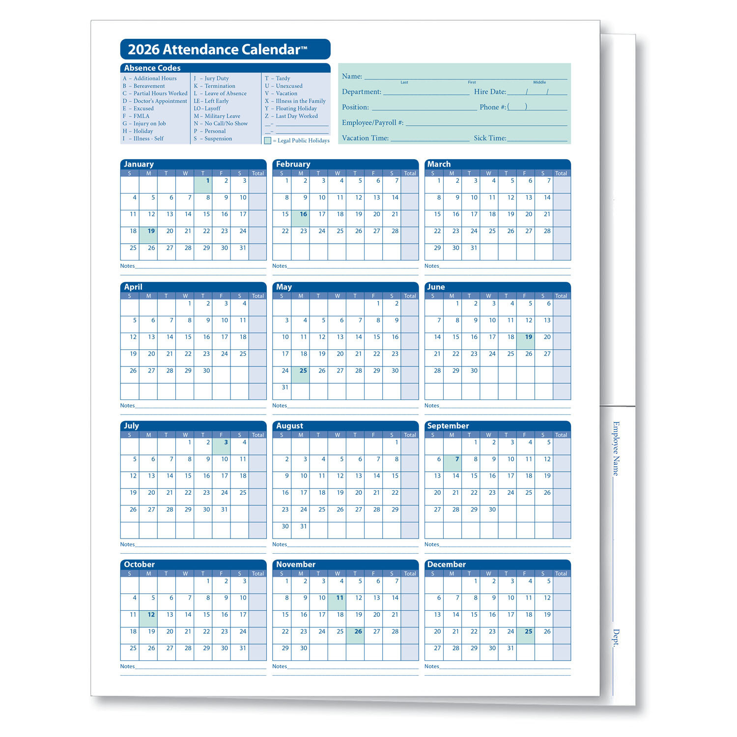 2026 Attendance Calendar Folder | Hrdirect within All In 2026 Attendance