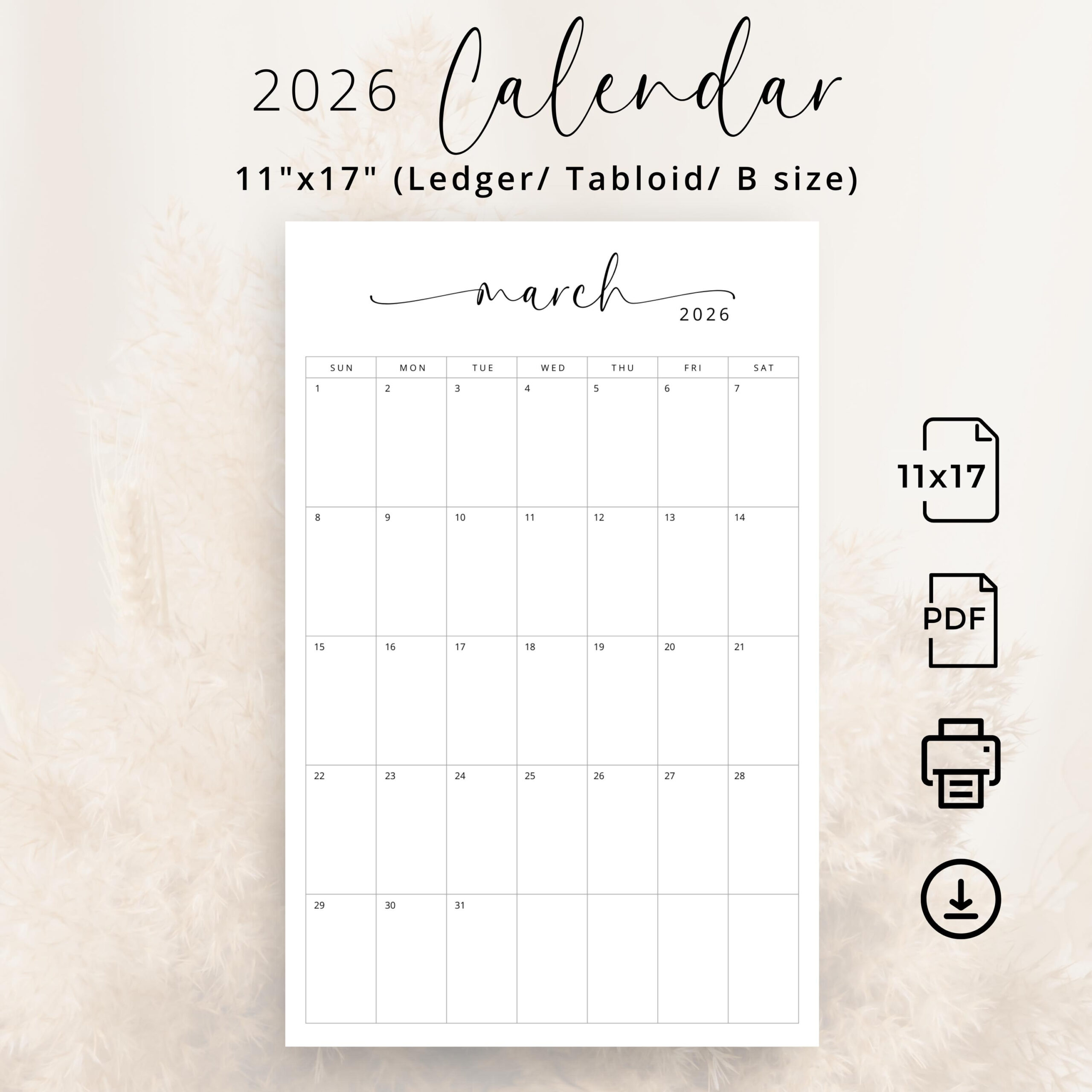 2026 Calendar 11X17 Ledger 2026 Monthly Planner Portrait Sunday within 2026 Calendar Printable 11X17