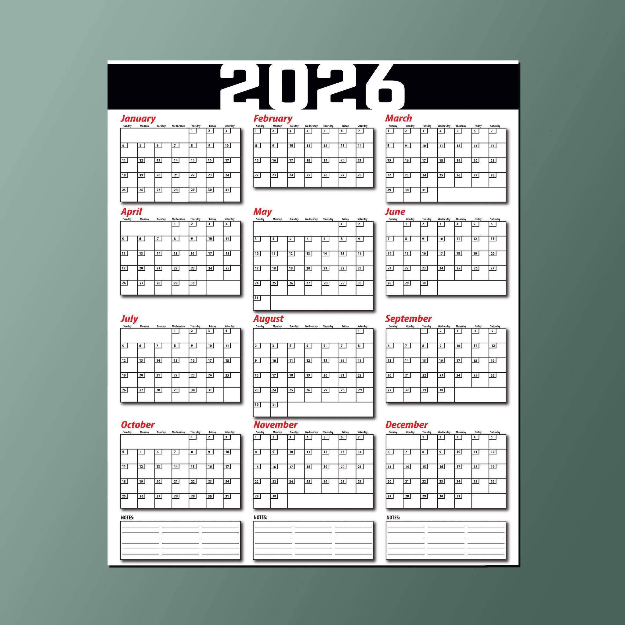 2026 Calendar 18&amp;quot;X24&amp;quot; Satin Poster - Etsy within Adp 2026 Calendar Printable