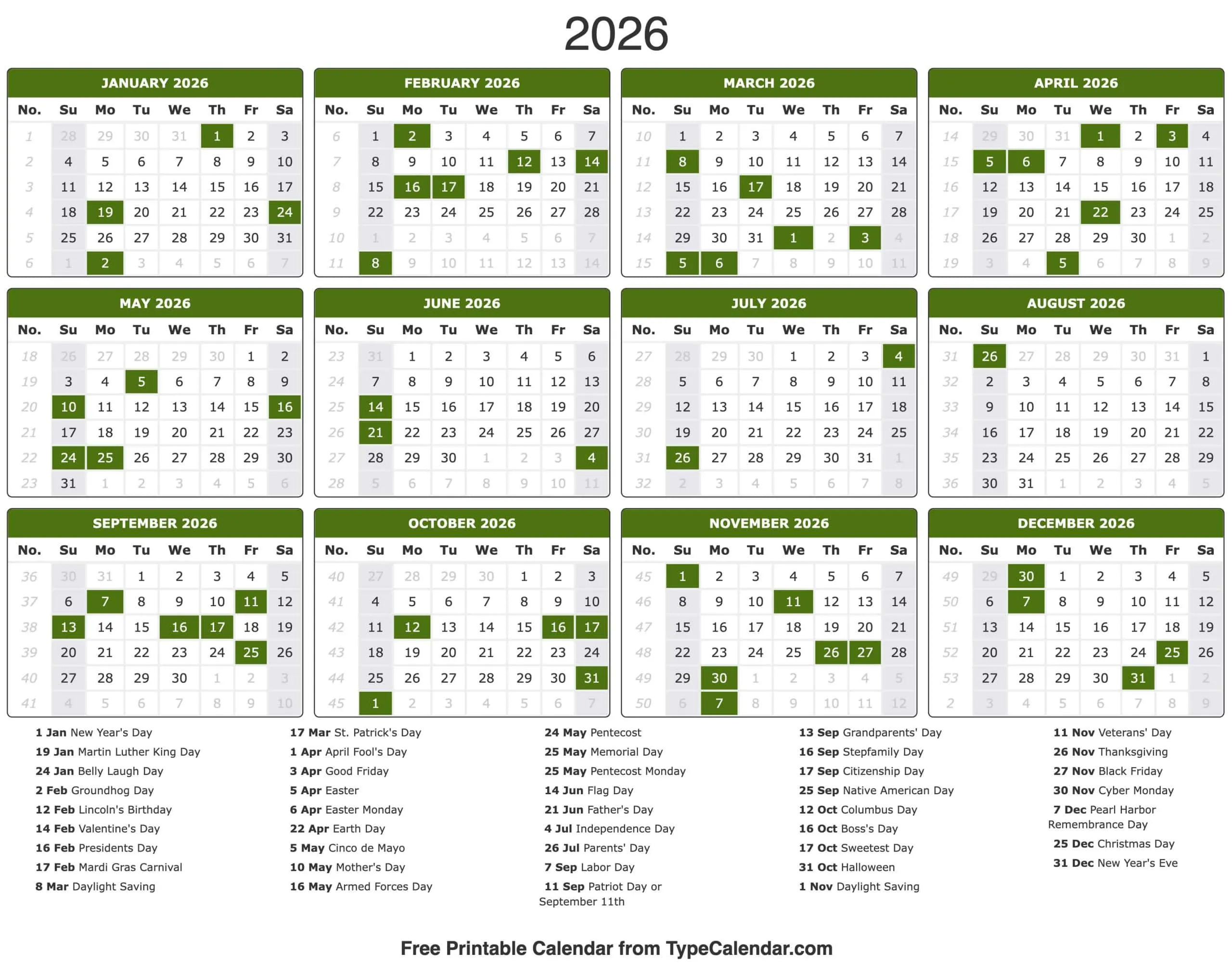 2026 Calendar - Free Printable Calendar With Holidays pertaining to 2026 Calendar Printable Holidays