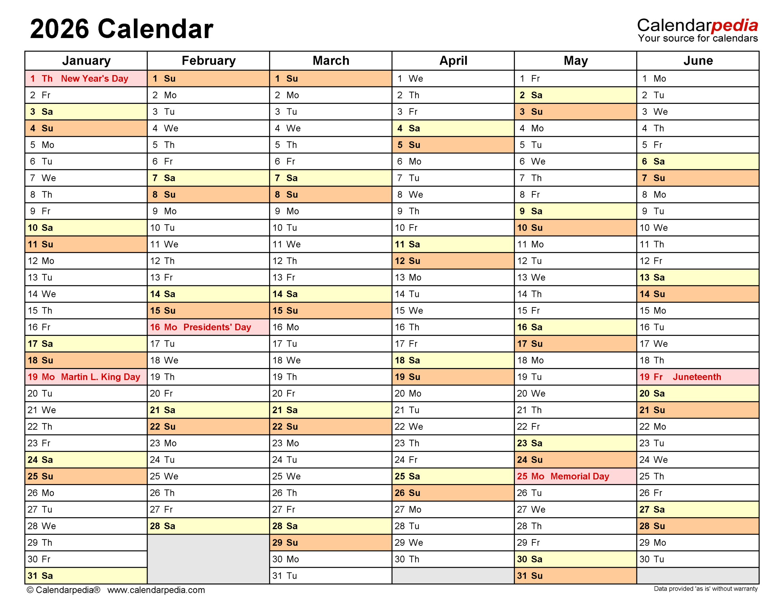 2026 Calendar - Free Printable Pdf Templates | Calendarpedia for Employee Attendance Calendar 2026 Template