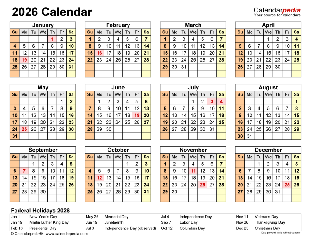 2026 Calendar Printable Calendarpedia | Calendar 2025