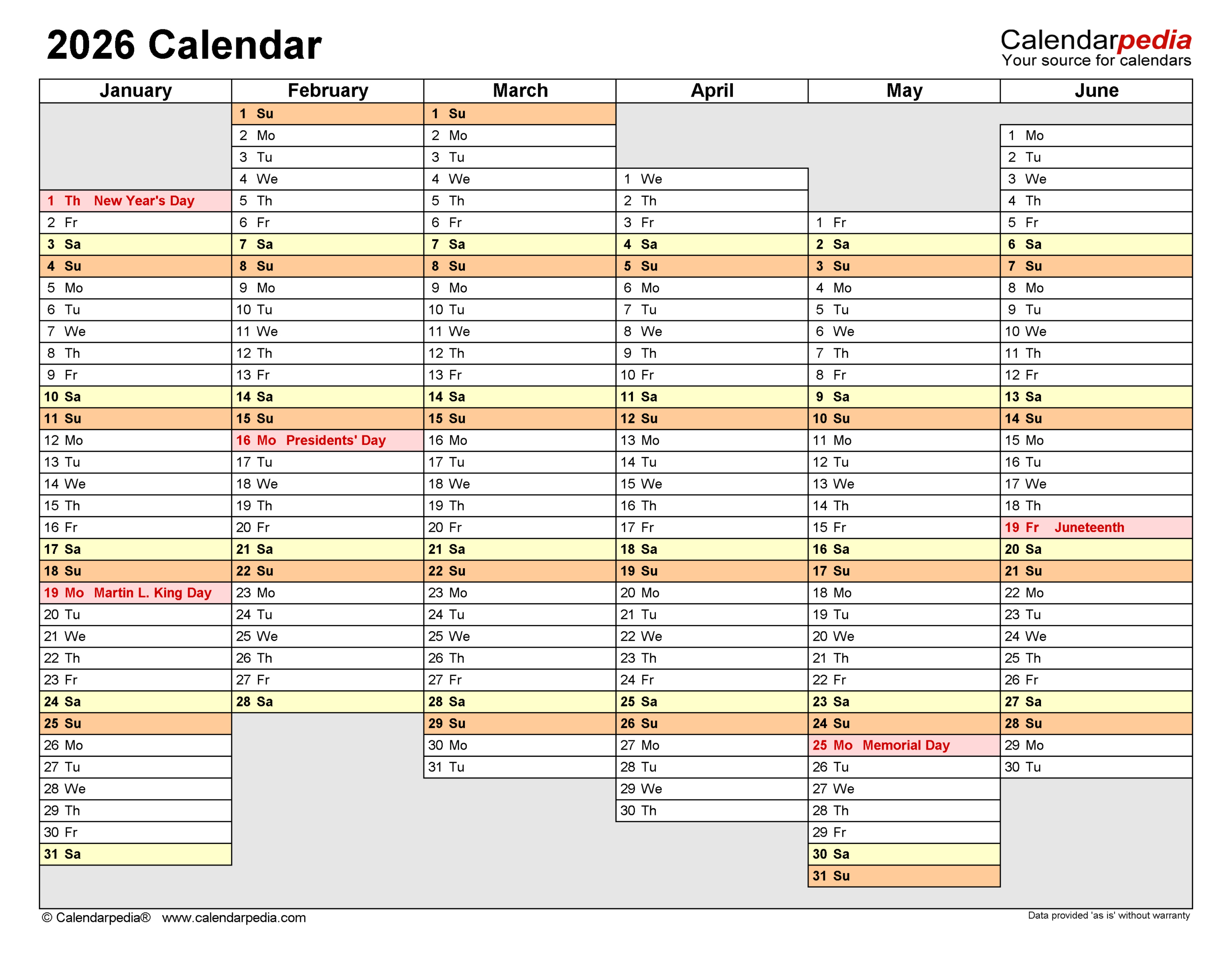 2026 Calendar - Free Printable Pdf Templates | Calendarpedia inside Attendance Calendar 2026 Printable