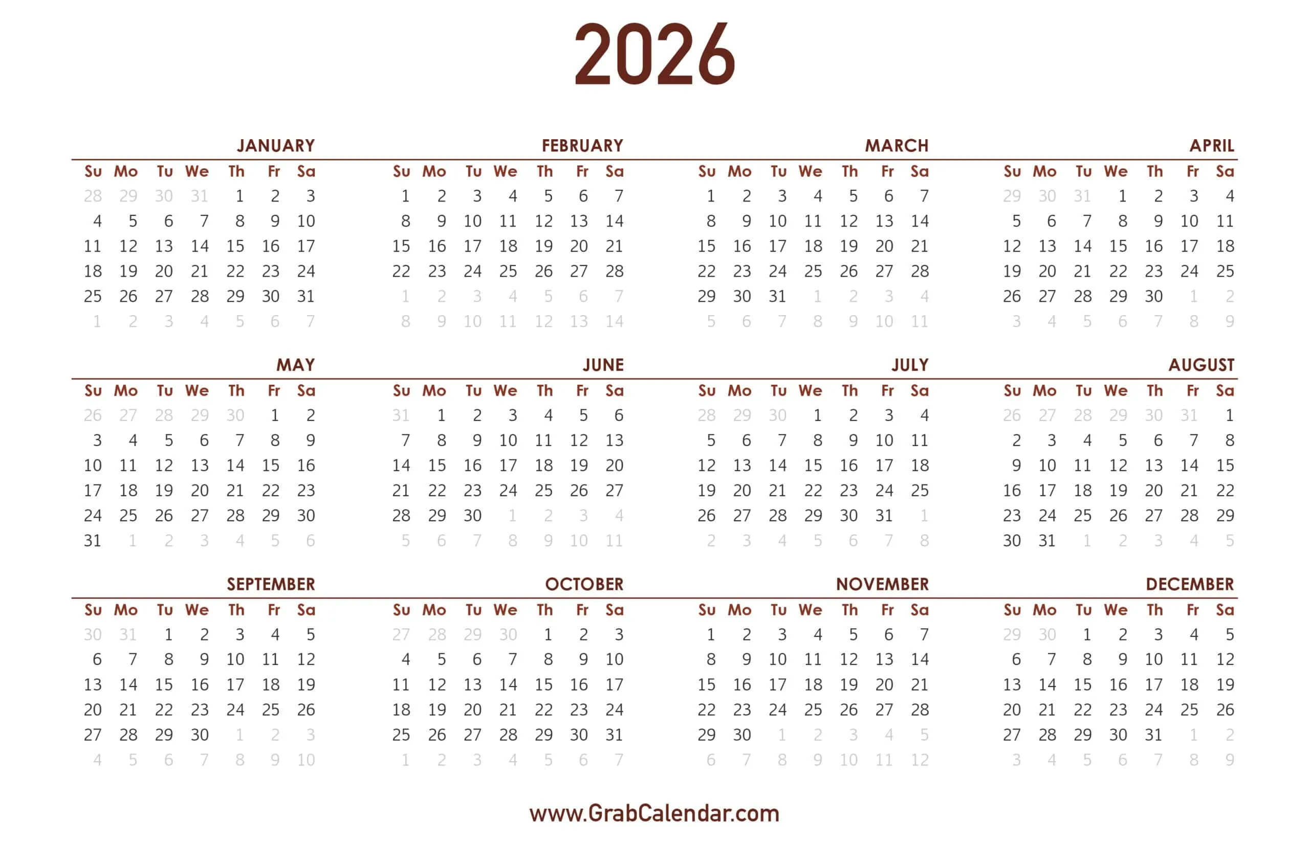 2026 Calendar - Grab Calendar inside I Need a 2026 Calendar