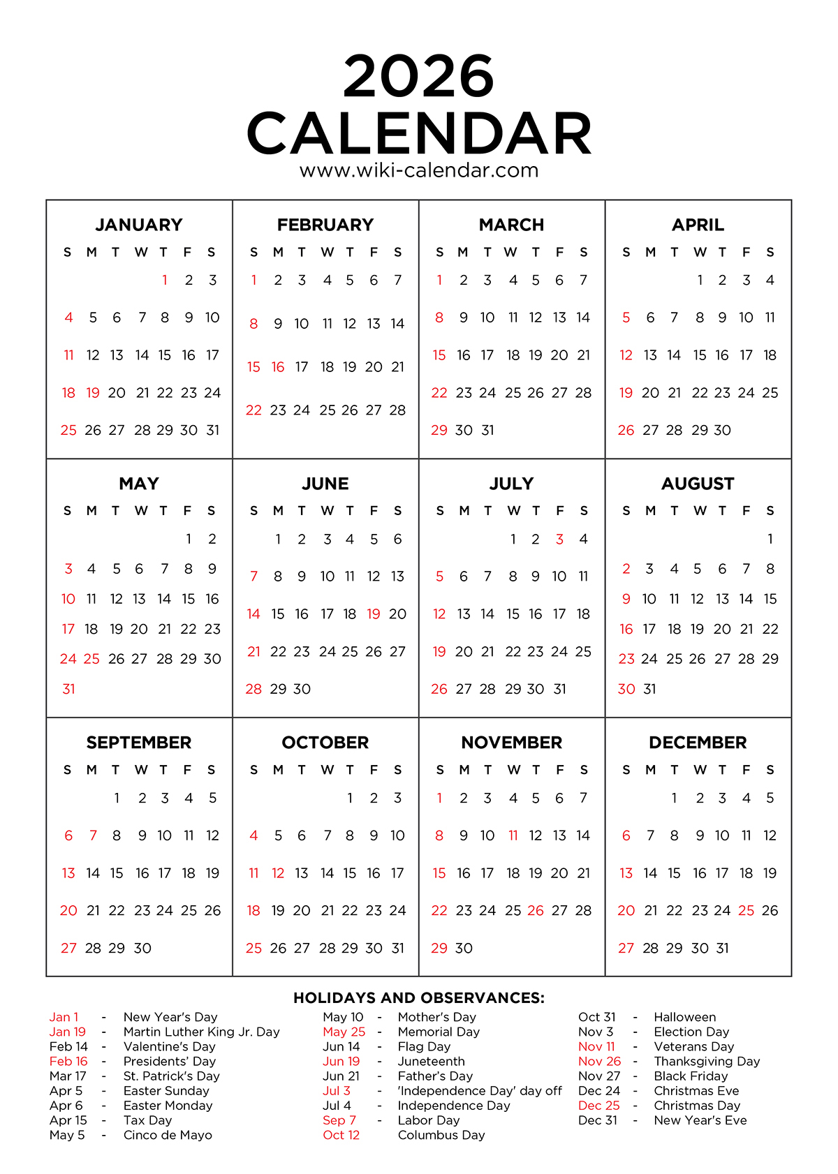 2026 Calendar Printable - Free Pdf With Holidays within 2026 Calendar Printable With Holidays Ireland