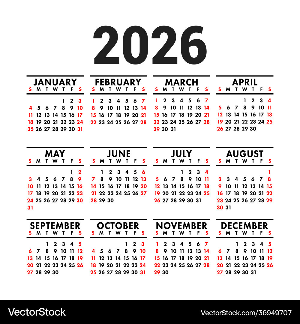 2026 Calendar - Square Wall/Pocket – Lizenzfreie Vektorgrafik with Calendar 2026 and 2026