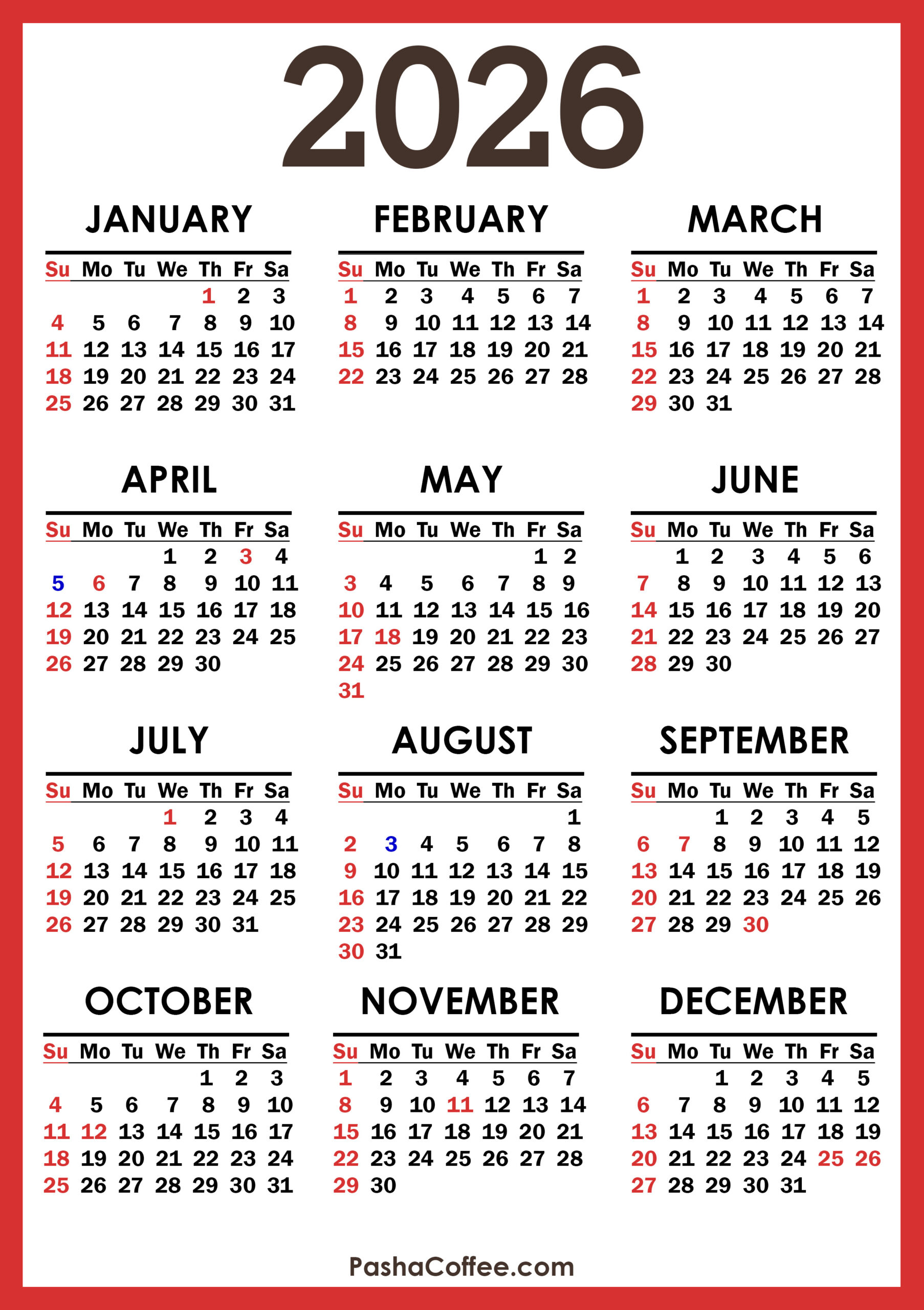 2026 Calendar With Canada Holidays, Printable Free, Vertical pertaining to Free Printable Calendar 2026 Canada