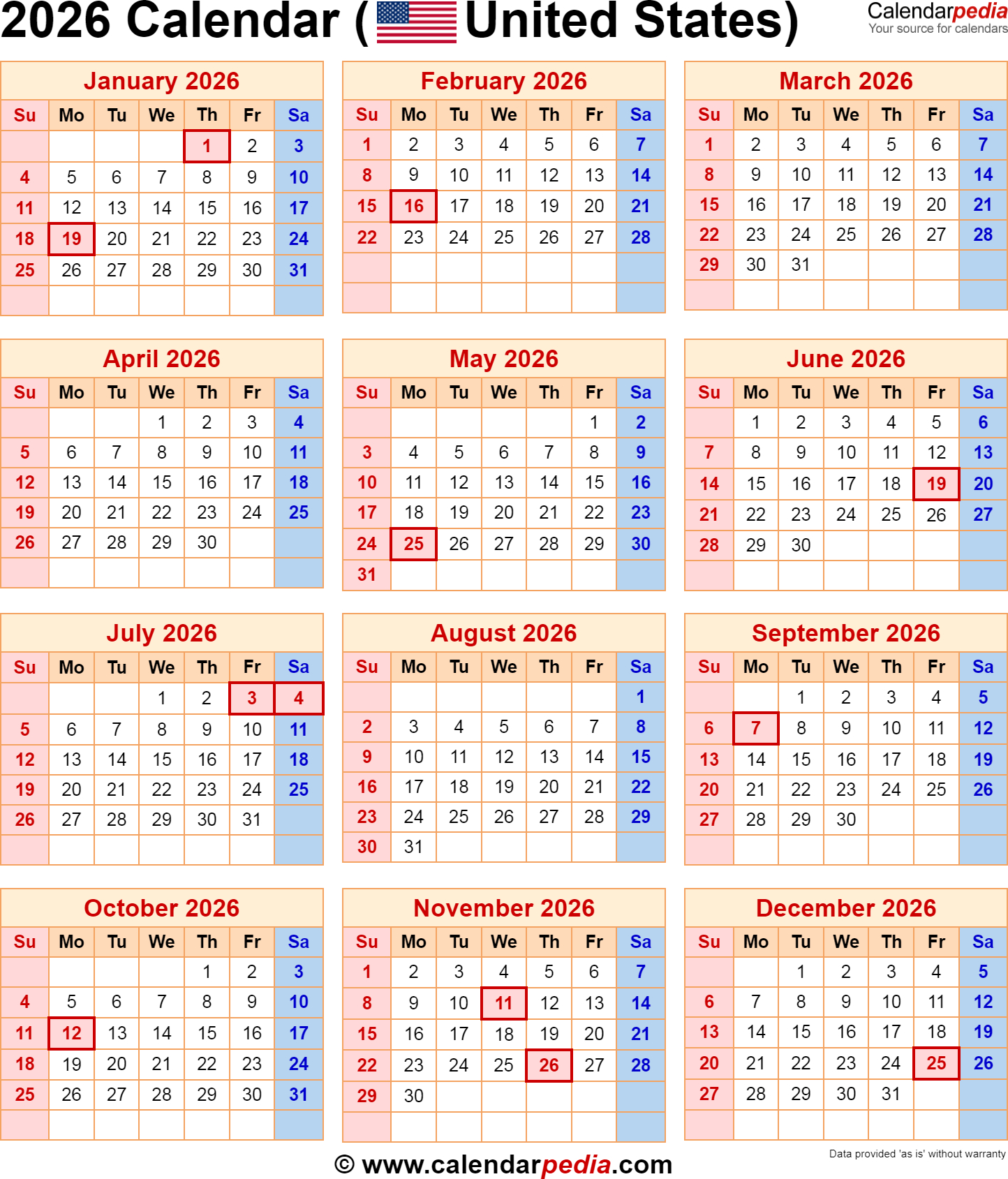 2026 Calendar With Federal Holidays pertaining to Presidents Day 2026 Calendar Printable