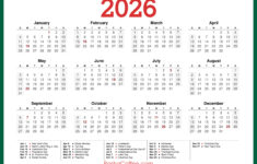 2026 Calendar With Holidays, Printable Free, Horizontal, Green with With Holidays 2026 Calendar Printable