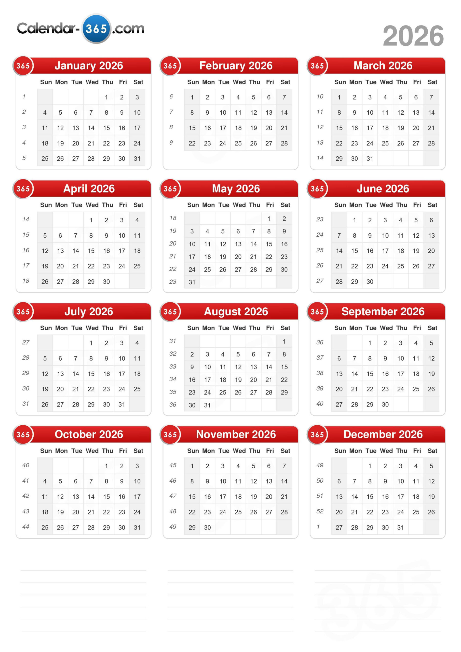 2026 Calendar with regard to Calendar 365 2026 Printable