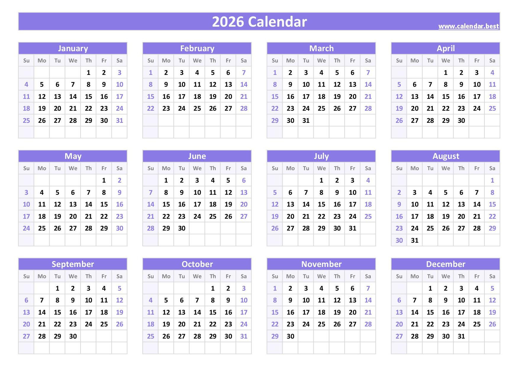 2026 Calendar With Week Numbers intended for 2026 Calendar Printable Landscape