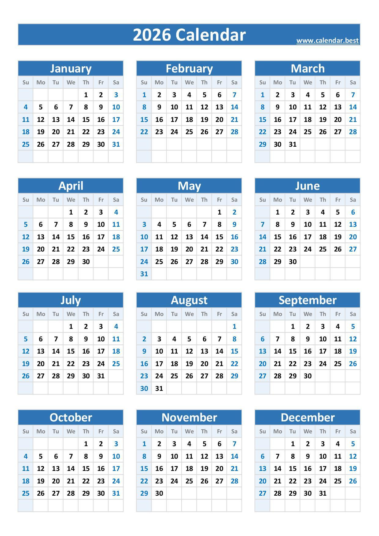 2026 Calendar With Week Numbers pertaining to 2026 Calendar Printable Portrait
