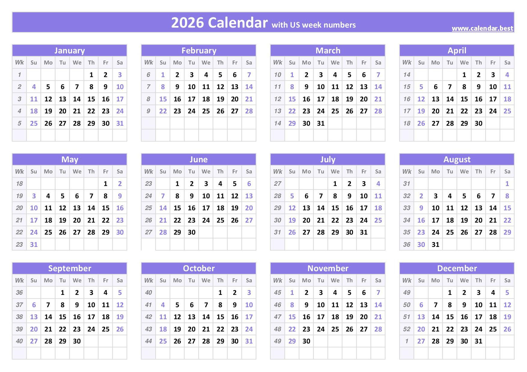 2026 Calendar With Week Numbers (Us And Iso Week Numbers) with What Calendars Work In 2026?