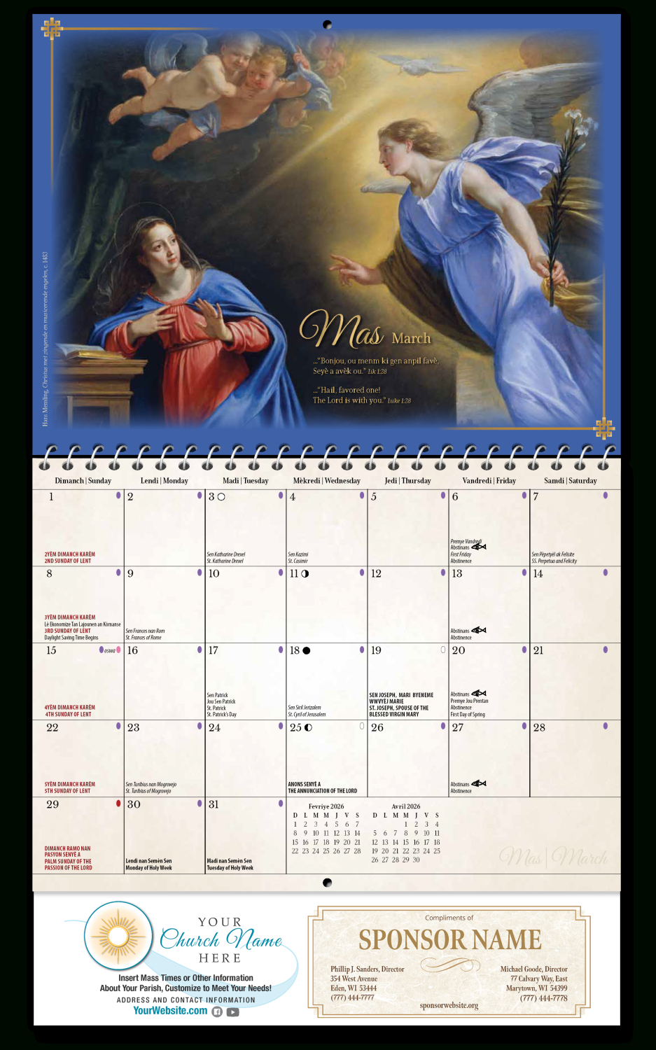 2026 Calendars | Blue Mound Graphics for Catholic Calendar 2026