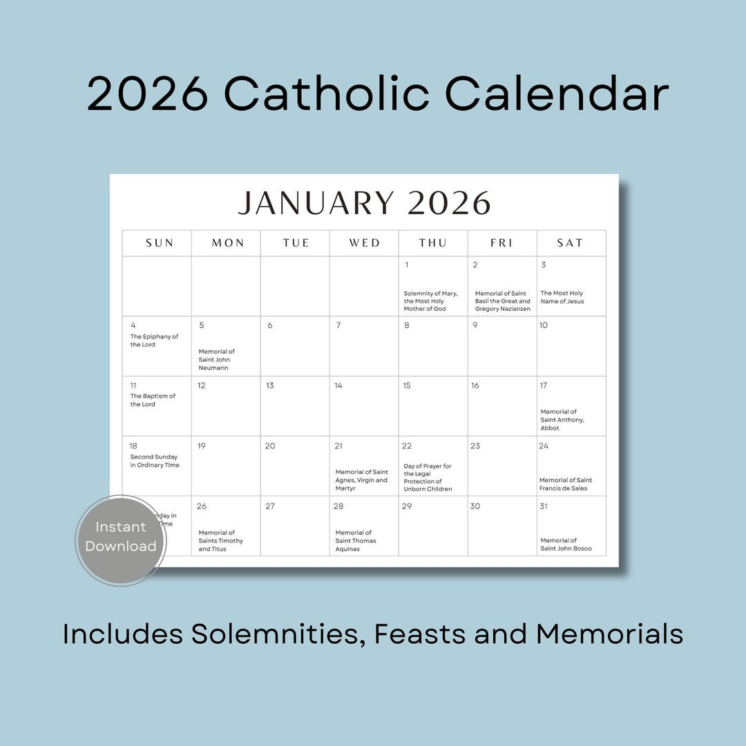2026 Catholic Calendar, Printable Catholic Calendar, Feasts regarding Catholic Missions In Canada 2026 Calendar