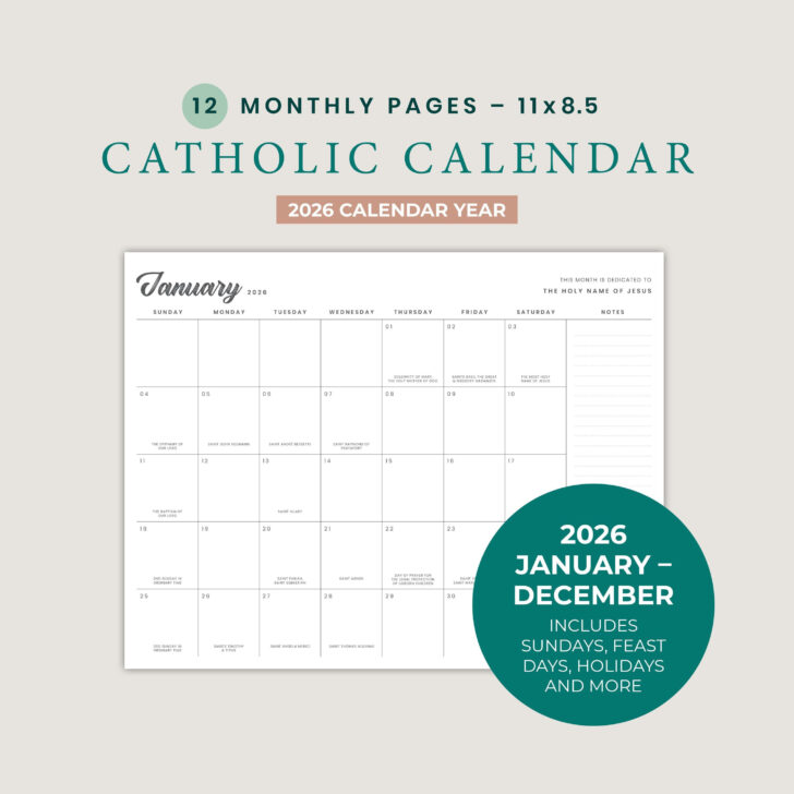 Catholic Calendar 2026 Feast Days